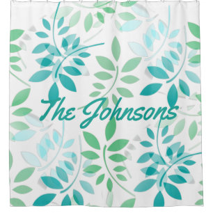 Blue Green Leaves Shower Curtain