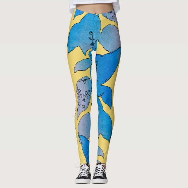 Blue-Green Leaves Summer Leggings (Front)