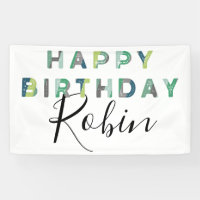 Blue Green Letters Simple Personalised Birthday