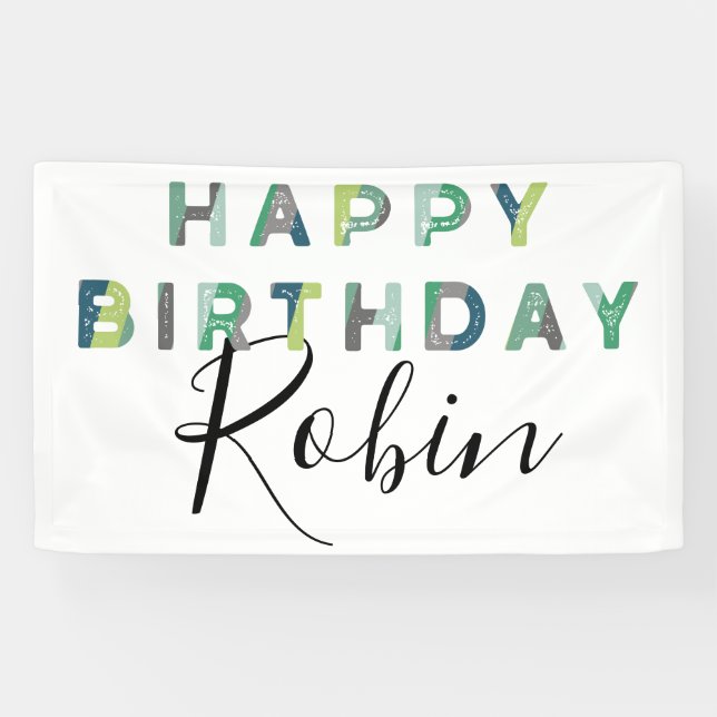 Blue Green Letters Simple Personalised Birthday Banner (Horizontal)