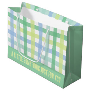 Blue Green Lime Pastel Modern Gingham Pattern Large Gift Bag