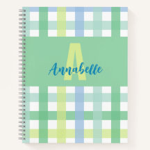 Blue Green Lime Pastel Monogram Gingham Pattern