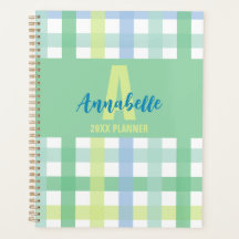 Blue Green Lime Pastel Monogram Gingham Pattern