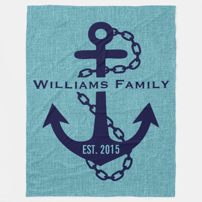 Blue-green Linen With Rustic Blue Wedding Anchor Fleece Blanket (Front)