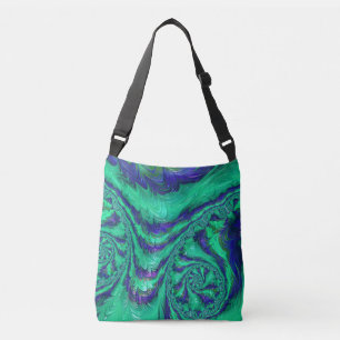 Blue Green Liquid Fractal Stripe Shoulder Bag