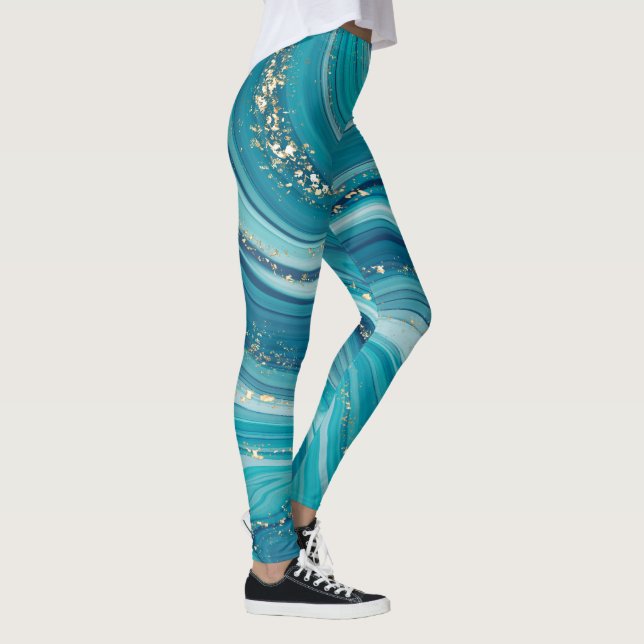 Blue Green Liquid Marbled  Leggings (Right)