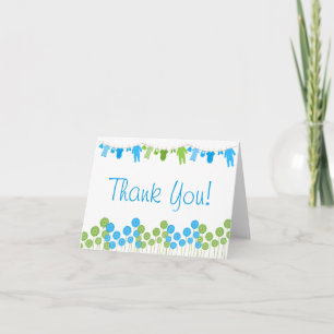 Blue & Green Little Clothes Baby Shower Thank You Card