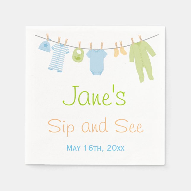 Blue & Green Little Clothes Baby Sip and See Napkin (Front)
