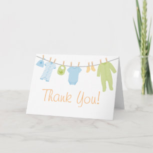 Blue & Green Little Clothes Baby Sprinkle Thank You Card