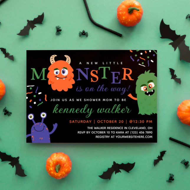 Blue Green Little Monster Halloween Baby Shower Invitation (Creator Uploaded)