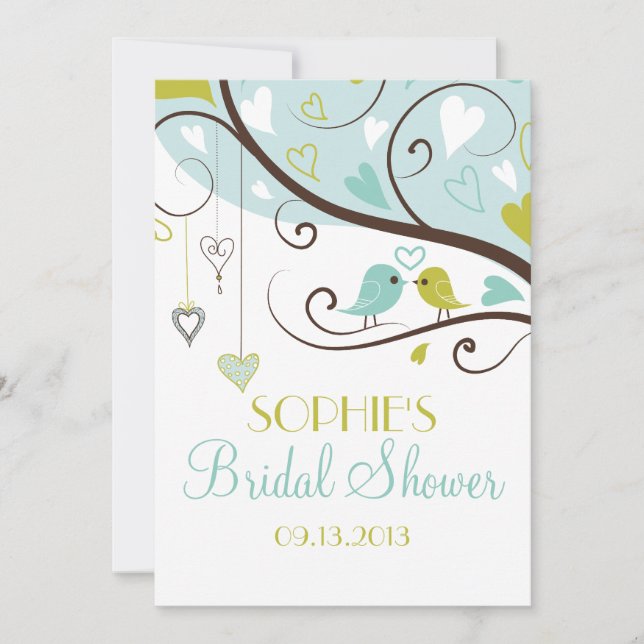 Blue & Green Lovebirds Bridal Shower Invitations (Front)