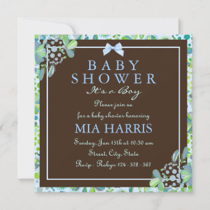 Blue & Green Lush Floral Baby Shower Invite