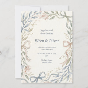 Blue Green Magnolia Wedding Invitation
