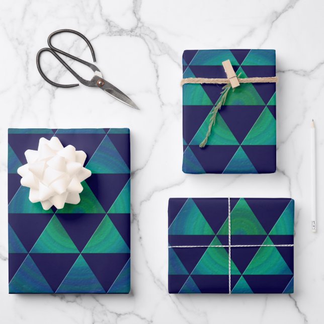 Blue Green Mandala Geometric Triangle  Wrapping Paper Sheet (Front)