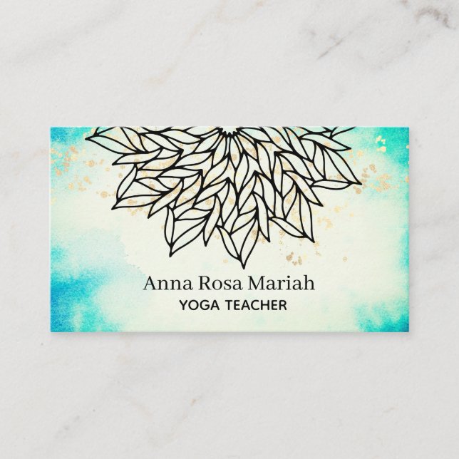 *~* Blue Green Mandala Glitter Spiritual Yoga Business Card (Front)