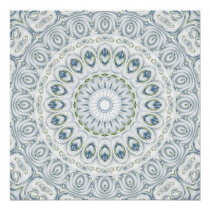 Blue & Green Mandala Kaleidoscope Medallion Flower Poster