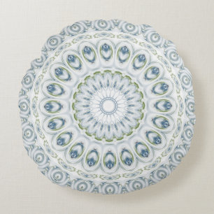 Blue & Green Mandala Kaleidoscope Medallion Flower Round Cushion