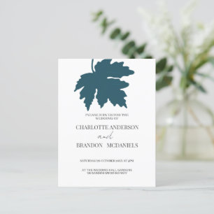 Blue Green Maple Leaf Wedding Invitation Postcard