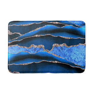 BLUE GREEN MARBLE AGATE GOLD GLITTER GLAM BATH MAT