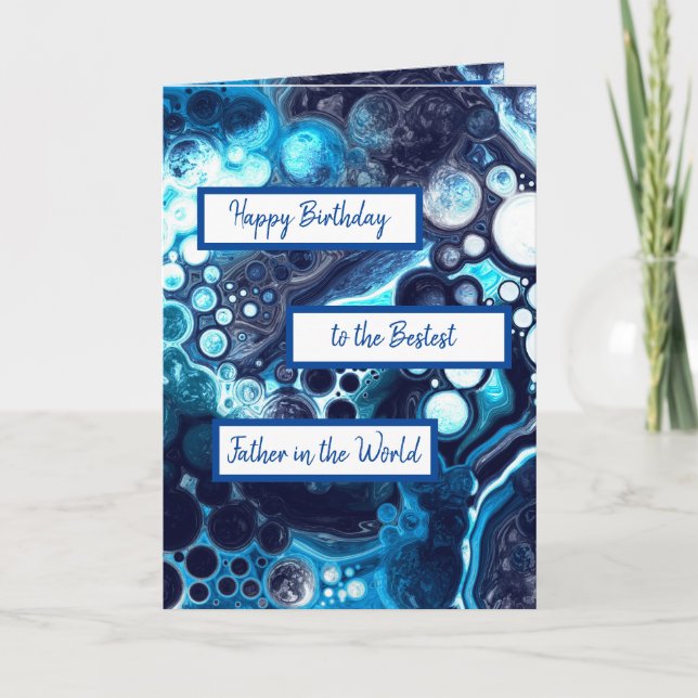 Blue Green Marble Art Happy Birthday Father Card (Front)