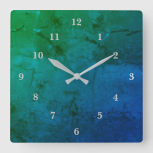 Blue green marble , rainbow-art square wall clock