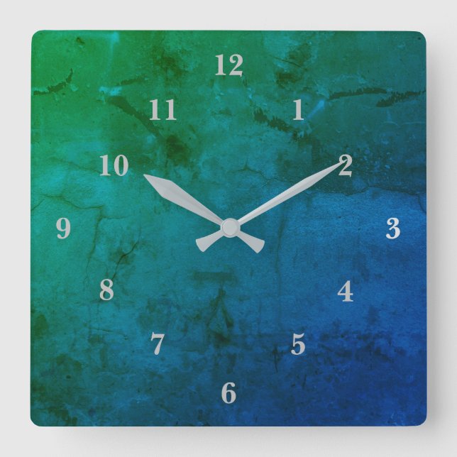 Blue green marble , rainbow-art square wall clock (Front)