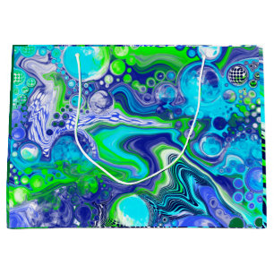 Blue Green Marble Swirls Birthday or baby shower  Large Gift Bag