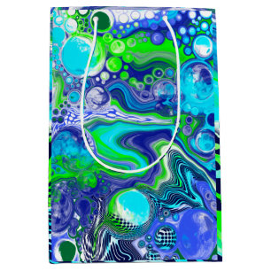 Blue Green Marble Swirls Birthday or baby shower   Medium Gift Bag