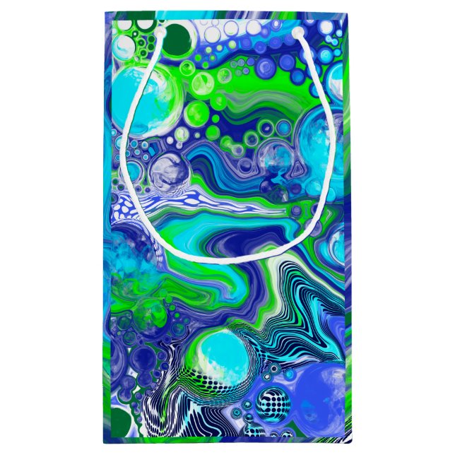 Blue Green Marble Swirls Birthday or baby shower  Small Gift Bag (Back)