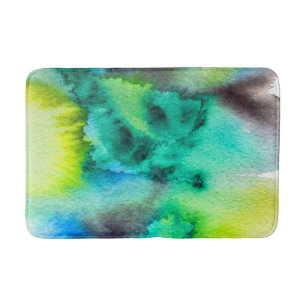 Blue Green marble Tie dye watercolor Bath Mat