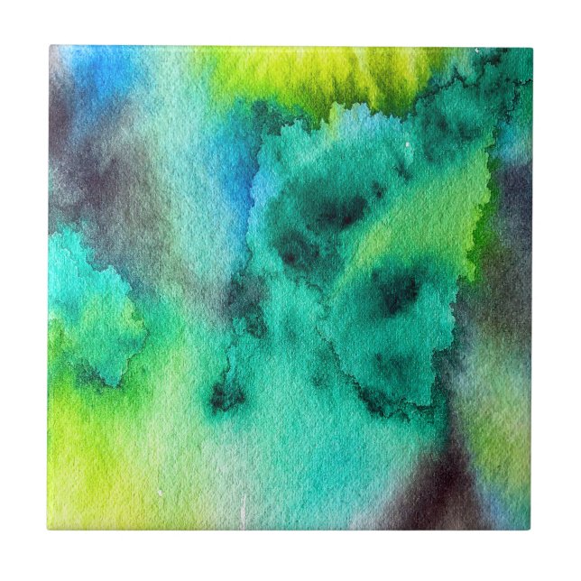 Blue Green marble Tie dye watercolor Tile (Front)