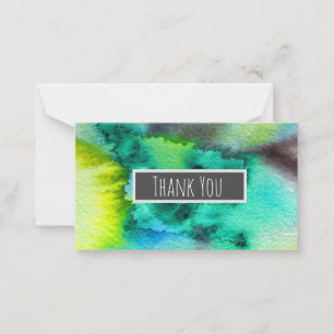 Blue Green marble watercolor art Card
