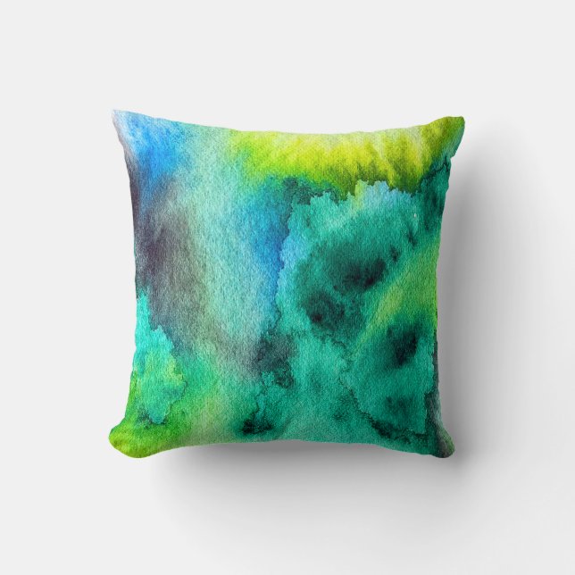Blue Green marble watercolor art Cushion (Front)