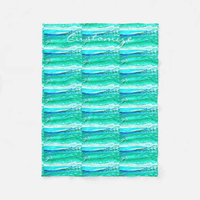 blue/green maui wave pattern Thunder_Cove Fleece Blanket (Front)