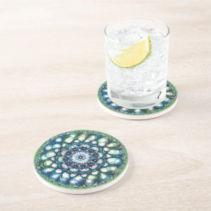 Blue Green Medallion - Abstract Coaster