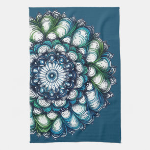 Blue Green Medallion - Abstract  Tea Towel