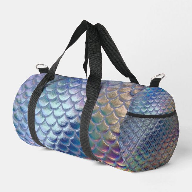 Blue Green Mermaid Fish Scales Holographic Trendy  Duffle Bag (Right Corner)