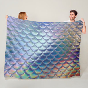 Blue Green Mermaid Fish Scales Holographic Trendy Fleece Blanket