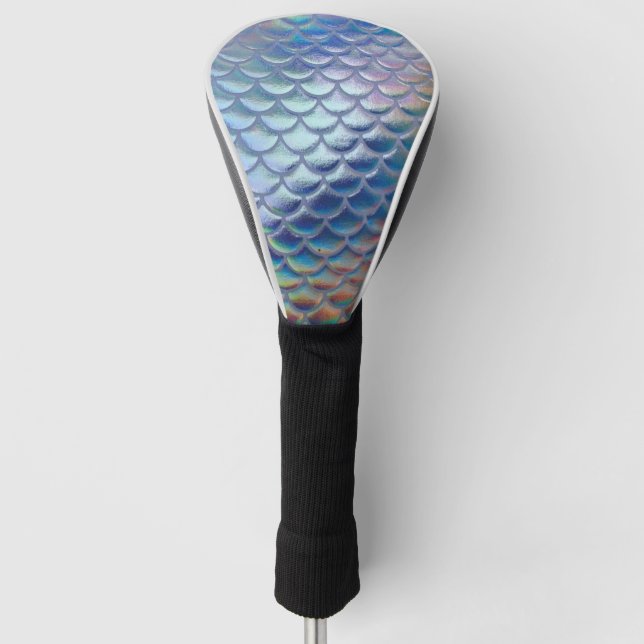 Blue Green Mermaid Fish Scales Holographic Trendy Golf Head Cover (Front)