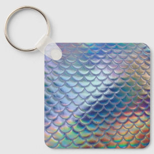 Blue Green Mermaid Fish Scales Holographic Trendy Key Ring