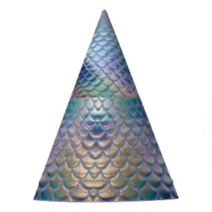 Blue Green Mermaid Fish Scales Holographic Trendy Party Hat