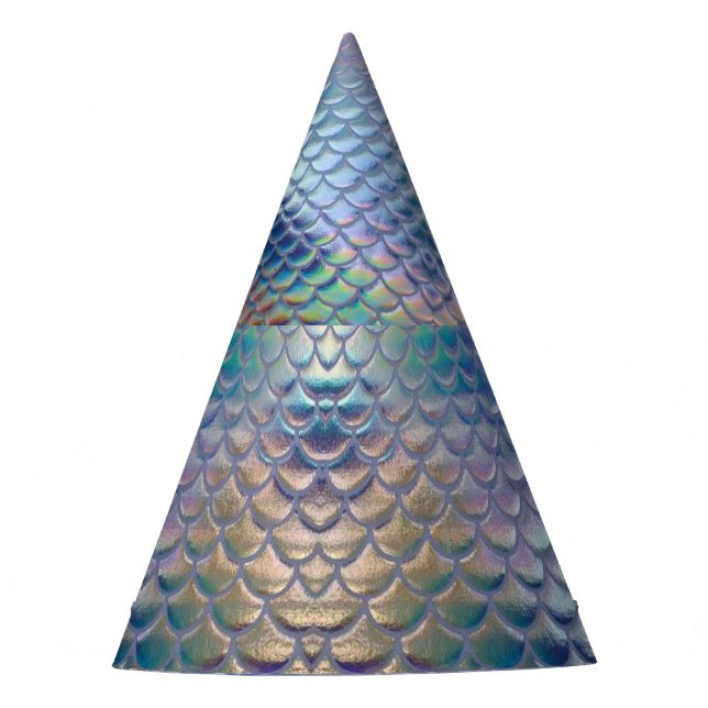 Blue Green Mermaid Fish Scales Holographic Trendy  Party Hat (Front)