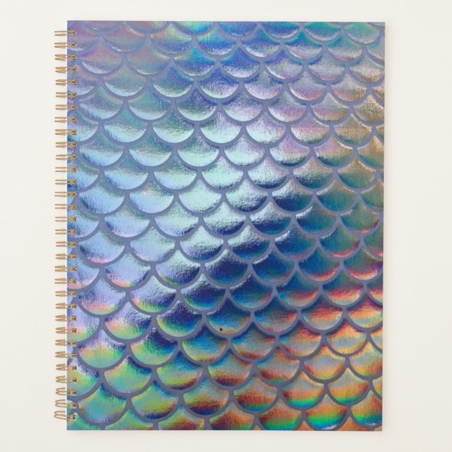 Blue Green Mermaid Fish Scales Holographic Trendy  Planner (Front)