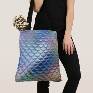 Blue Green Mermaid Fish Scales Holographic Trendy  Tote Bag