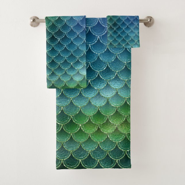 Blue & Green Mermaid Pattern  Bath Towel Set (Insitu)