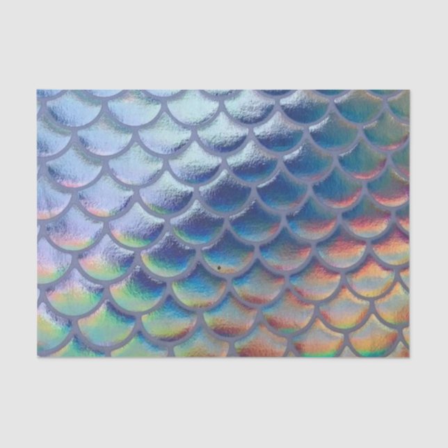 Blue Green Mermaid Scales Holographic Decoupage Tissue Paper (Front)