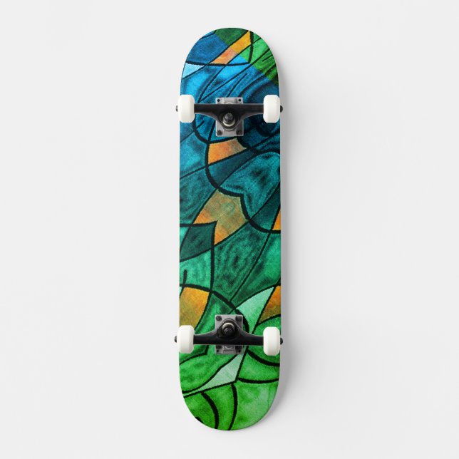 Blue Green Modern Expressionism Skateboard (Front)