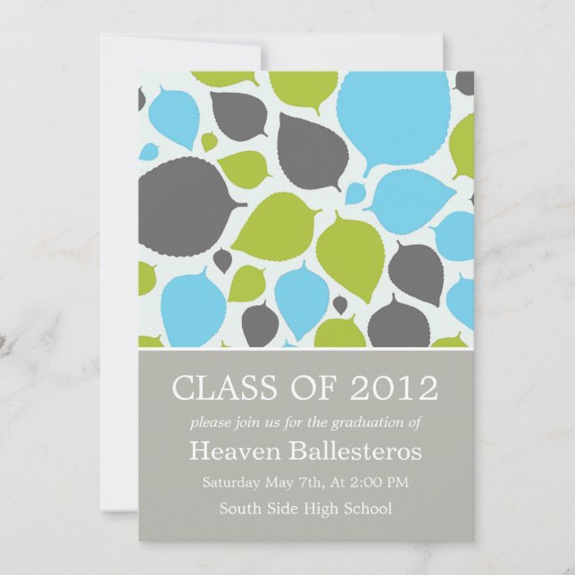 Blue & Green Modern Leaves Graduation Announcement (Front)