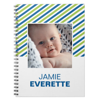 Blue green modern stripes custom photo journal