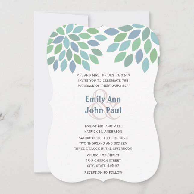 Blue Green Modern Tree Wedding Invitation (Front)